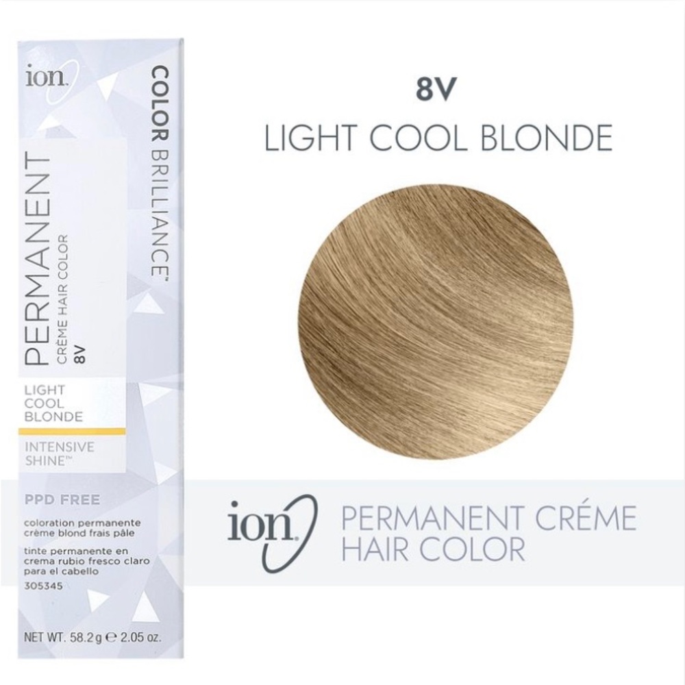 Ion Light Cool Blonde Permanent Creme Hair Color 8V 2X Pk